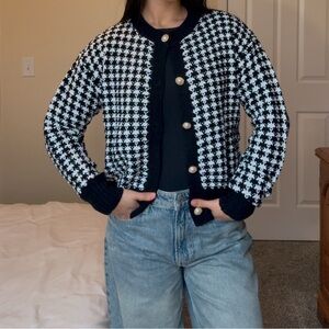 Cardigan Sweater V Neck Button Down Plaid Knit